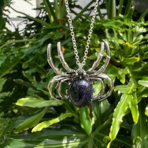 NEW Halloween Blue Goldstone Spider Pendant Blue Goldstone Spider Brooch Necklac